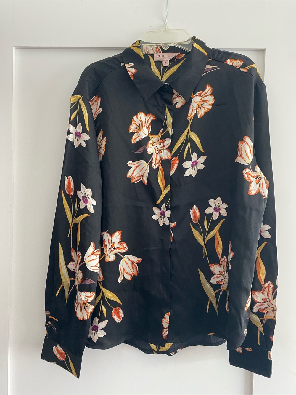 Philosophy Black Shirt with Orange & Cream Floral Motif